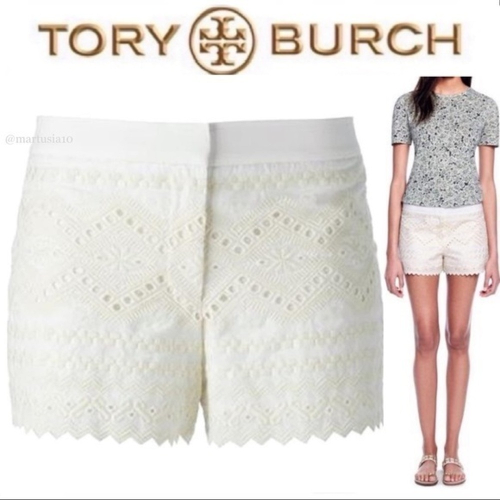 TORY BURCH Veronique White Cream Embroidered Lace Shorts Size 6 $195
